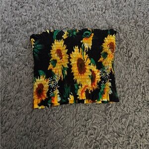 Sunflower Print Smocked Tube Top